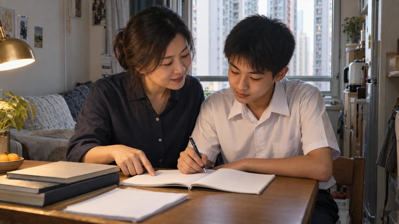 內地來港的母親與就讀香港中學的兒子一起溫習中文